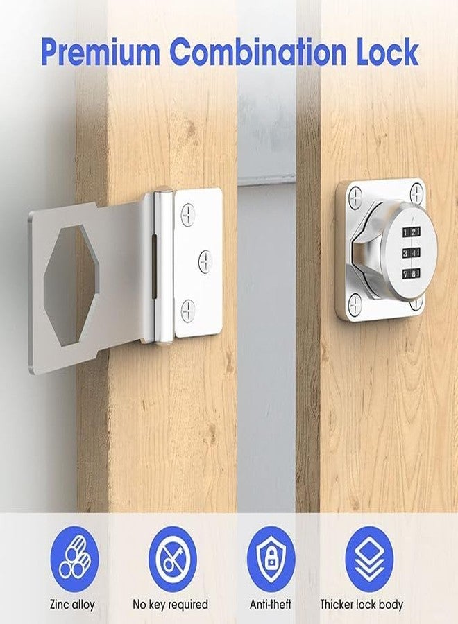 Bitrexup Household Cabinet Door Combination Lock,3-Digit Password Combination Code Hasp Lock,Zinc Alloy Cabinet Door Security Slide Latch Lock for Small Doors, Cabinets, Barn Door, Outdoor (1, Silver) - Image 2